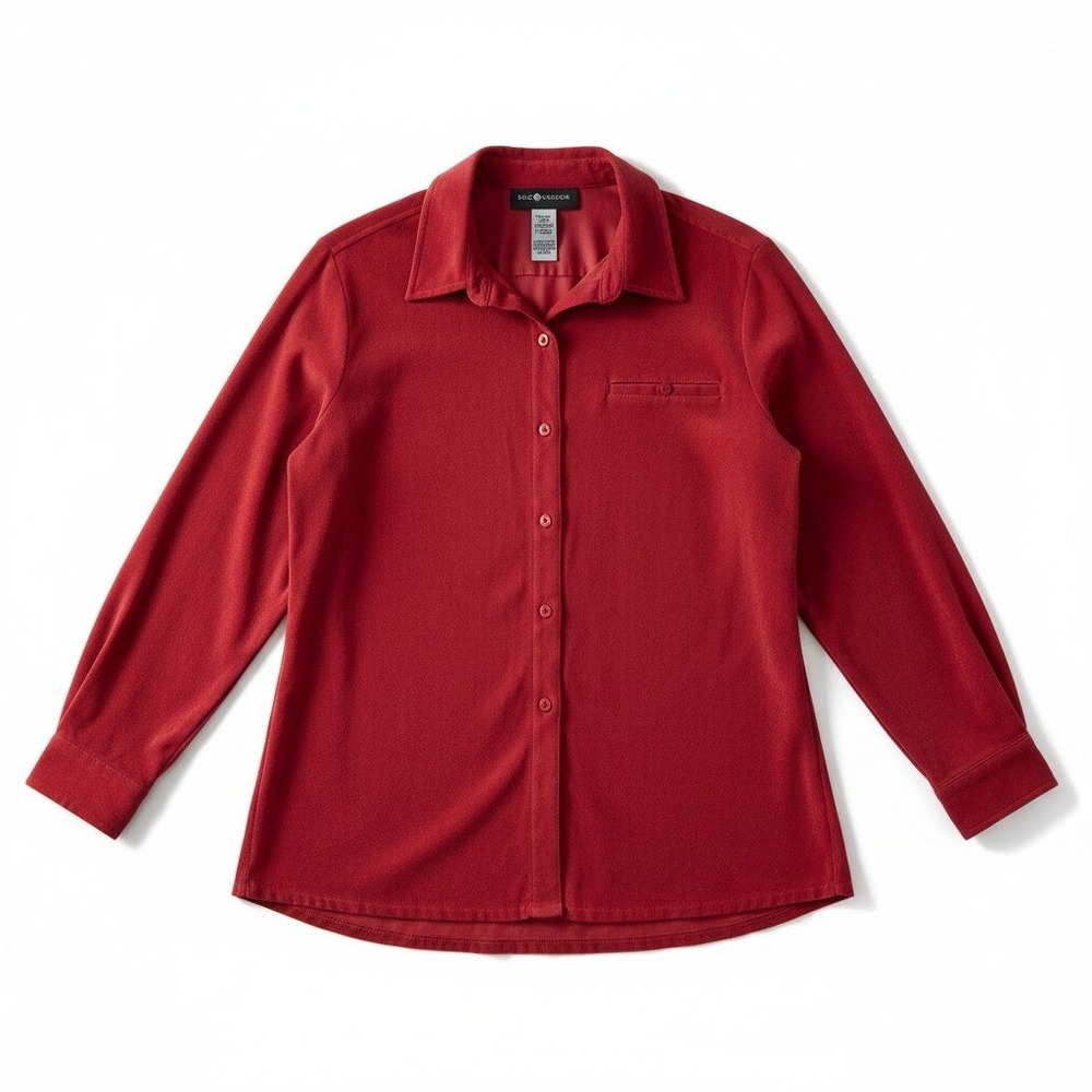 Sag Harbor Womens Red Faux Suede Button Down Shirt Long Sleeve Size 16 H43156